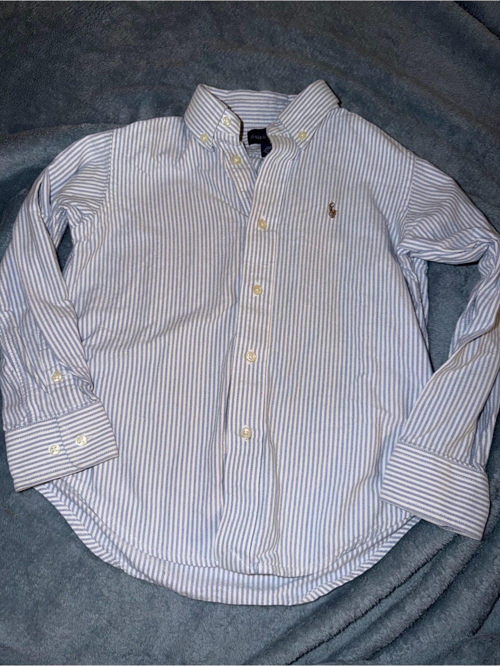 Ralph Lauren Light Blue and White Striped Button-Down Shirt